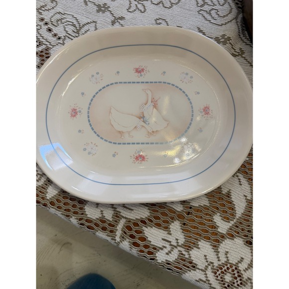 Corelle Corning Country Cornflower Goose Platter and Dinner Plates Set of 3 - Picture 2 of 9